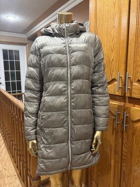 Michael Kors Long Hooded Puffer Coat - Taupe
